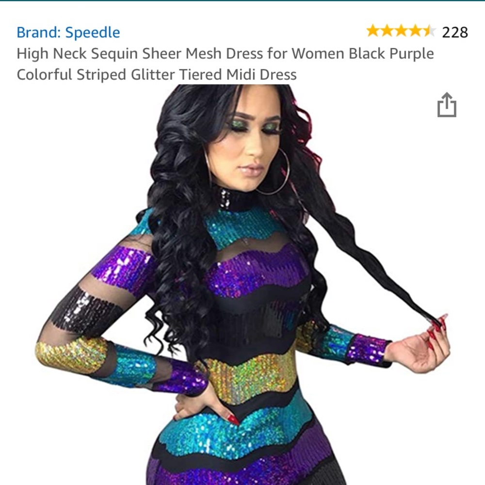 High Neck Sequin (Black/Purple/Blue) Mesh Dress